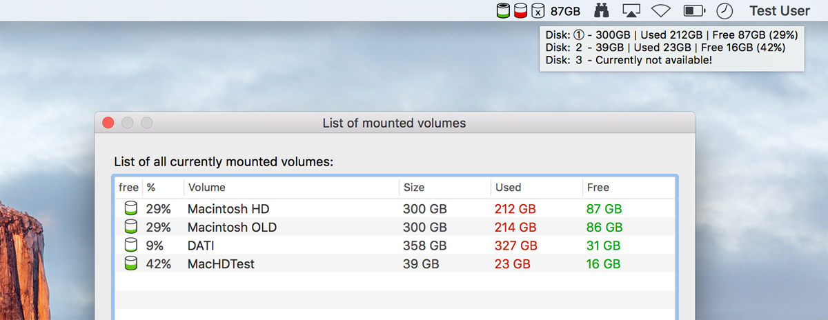 DiskSizeMonitor Volumes List